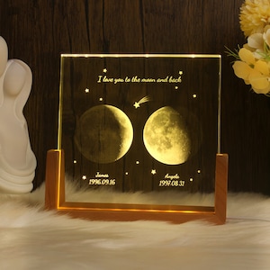 Personalized Moon Phase Crystal Lamp,Custom Moon Crystal Nightlight,The Night We Met Anniversary Gift,The Day You Were Born Gift,Couple Gift