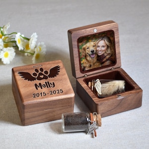 Benutzerdefinierte Haustier Fell Andenken, Holz Haustier Asche Box, personalisierte Haustier Verlust Sympathie Geschenk, Hund Gedenkstätte, Katzenandenken, Haustier Verlust Geschenke