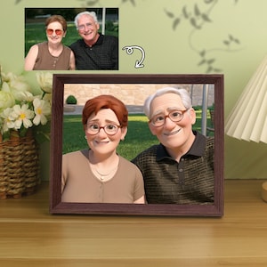 Aangepaste 3D-fotolijst in Pixar-stijl (Gepersonaliseerde familieportret) Cartoonportret van foto, cadeau cartoon, cadeau voor familie