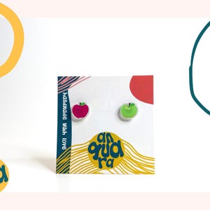 Mismatch Apfel Ohrringe - Grüner Apfel Ohrstecker - Handgemachter Apfel Schmuck - Lese Spaß Ohrstecker - Geschenk für Lehrer