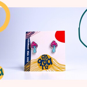 Magic Mushroom Earrings - Mushroom Stud Earrings - Fungus Earrings - Colorful Mushroom Earring - Smiley Face Mushroom Stud Earrings