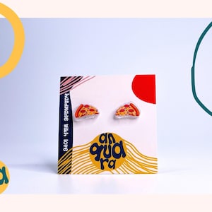 Pepperoni Pizza Earrings - Italian Food Stud Earrings - Pizza Slice