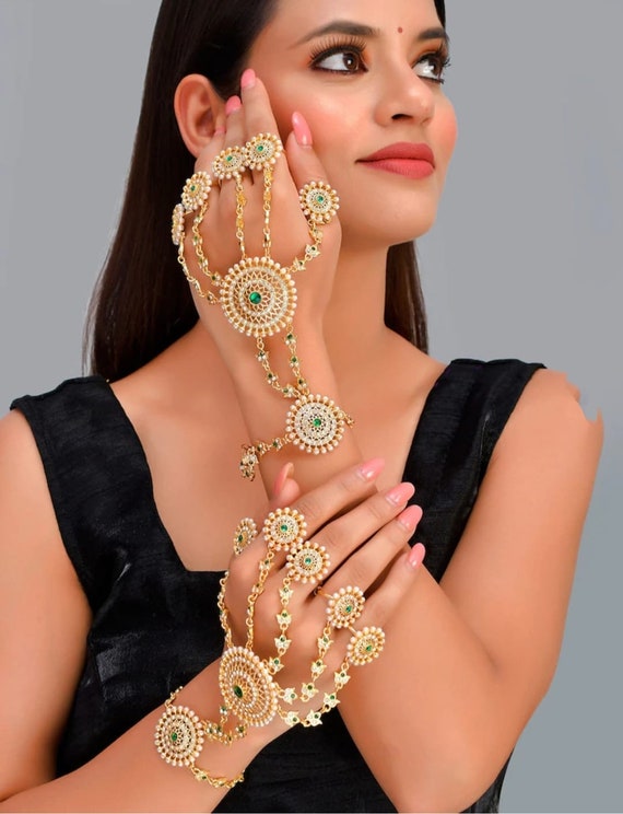 Buy Lucky Jewellery Elegant White Color Gold Plated 1 Pair Finger Ring  Bracelet for Girls & Women (318-L1HS-21-W-2) Online at Best Prices in India  - JioMart.