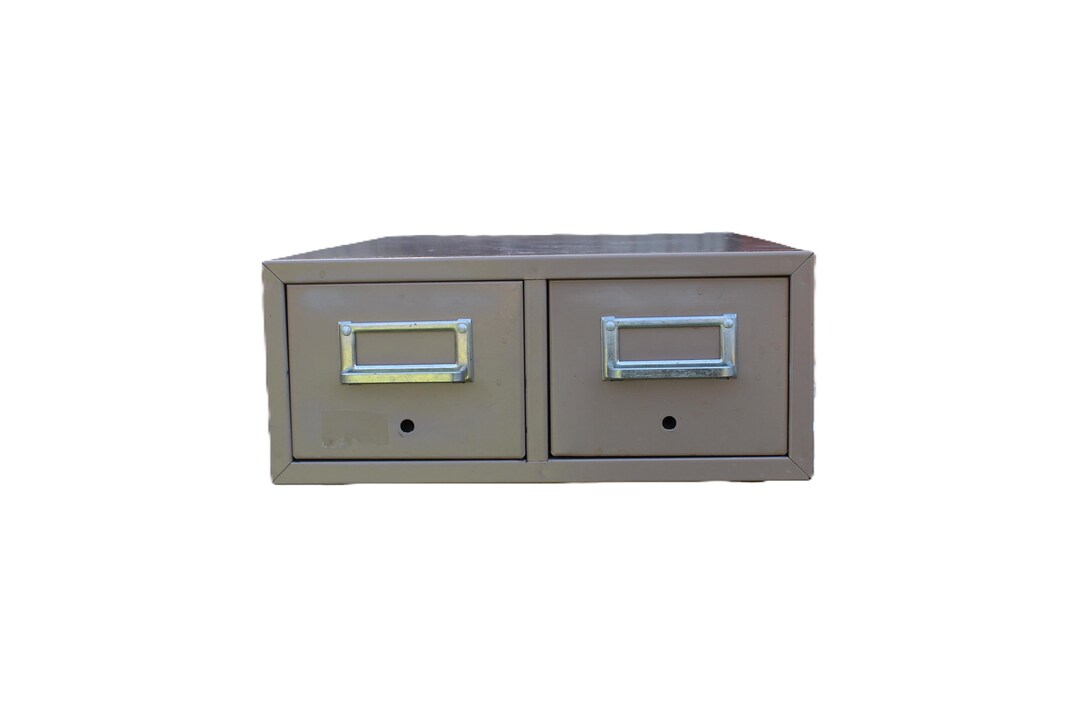 Mid-century Tan Metal Card File Cabinet – Industrial Office Decor – 18 ...
