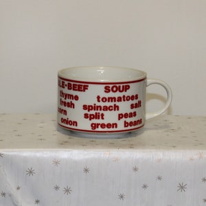 Vintage Soup Bowl Mug White Red Lettering Hearty Vegetable Beef Japan Kitchen