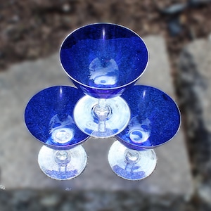 3~ Martini Glasses Iridescent Cobalt Blue - Hand Blown