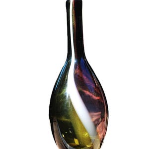 Vintage Swirl Art Glass Vase in Green and Purple with White Accents - 11 inch