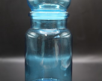Vintage Blue Glass Apothecary Jar with Lid 7"