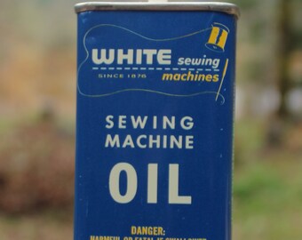 Vintage Unopened White Sewing Machine Oil Blue White Yellow Metal Can (Full)