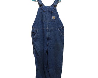 Carhartt オーバーオール　　44×32 90s Blue Denim Carhartt Bib Overalls 44 X32 - Etsy