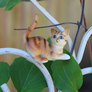 Miniature Orange Tabby Cat Figurine: Vintage Porcelain Kitten Desk Decor