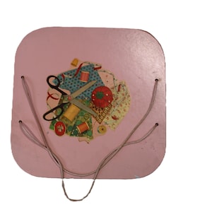 Vintage PRINCESS sewing basket square Pink wicker craft notion box