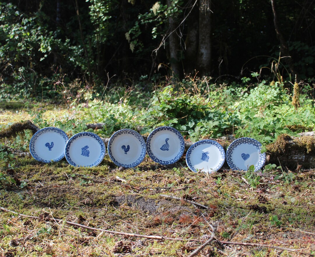 Vintage Tienshan Sponge Art Blue White Folk Art Craft Etsy