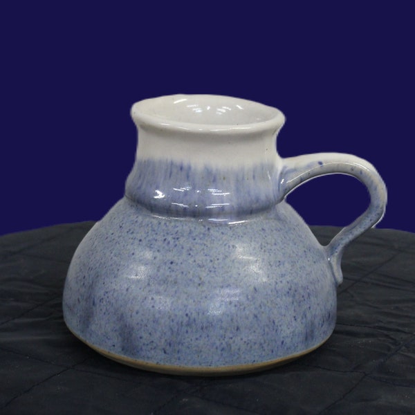 Vintage Art Pottery No Spill Wide Bottom Travel Coffee/Tea Mug Blue Glossy ECU