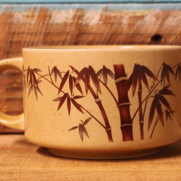 Large Vintage Stoneware Bamboo Soup Mug