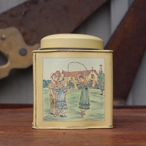 Vintage The Kate Greenaway Collection Decorative Canister Tin Children Outside