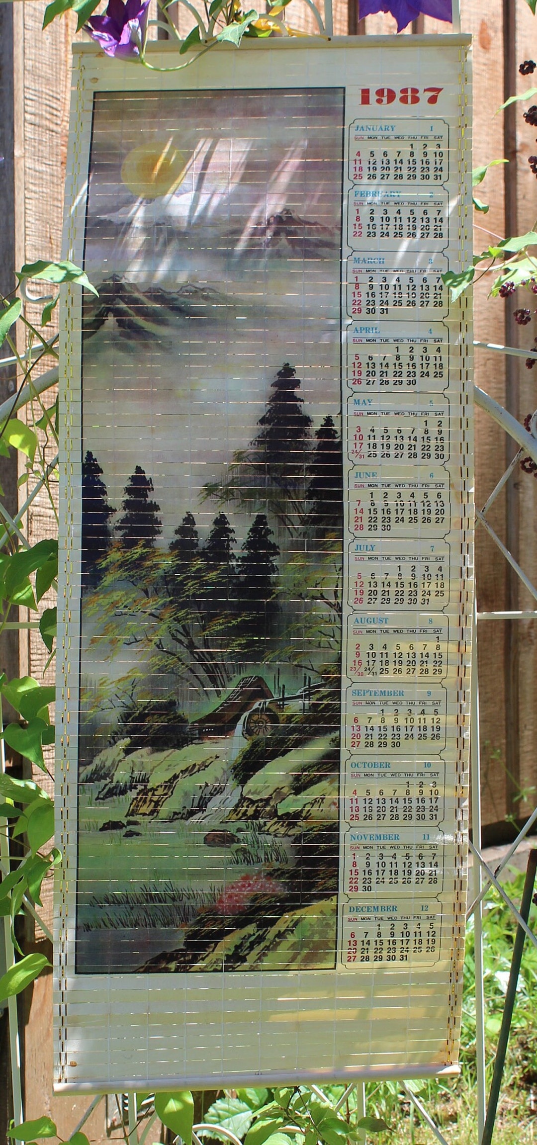 Asian Art Bamboo Scroll Calendar Vintage 1987 Roll Up Etsy