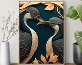 Art Deco Birds - Digital Art Print, Home Decor, Midjourney AI Generated, Wall Art, Square, AI Art, Art Deco, Digital Download, Printable