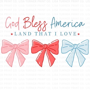 Coquette Fourth Of July PNG: God Bless America Bows (Digital File)