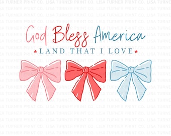 Coquette Fourth Of July PNG: God Bless America Bows (Digital File)