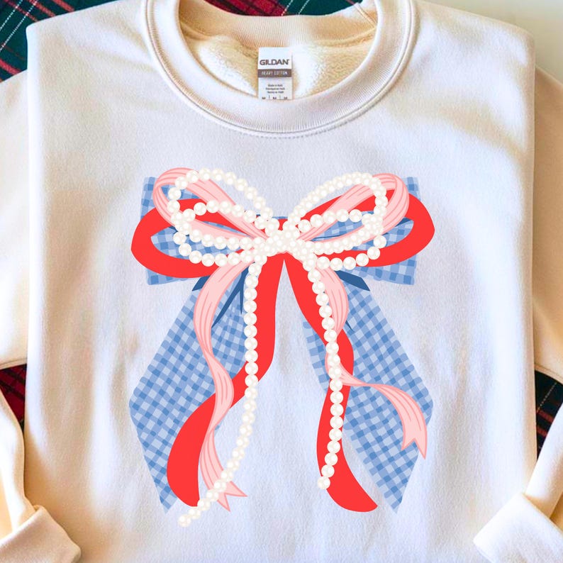 Preppy USA Bow PNG, Coquette 4th of July Design (Digital File) image 3