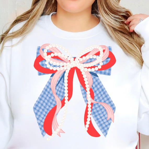 Preppy USA Bow PNG, Coquette 4th of July Design (Digital File)