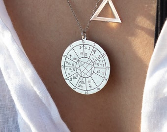 Personalized Birth Map Unisex Necklace, Circle Astrology Pendant, Engraved Natal Chart Zodiac Jewelry, Custom Astrology Charm Necklace