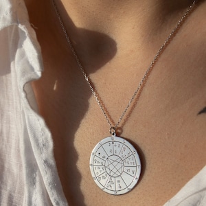 Personalized Birth Map Unisex Necklace, Circle Astrology Pendant, Engraved Natal Chart Zodiac Jewelry, Custom Astrology Charm Necklace image 8