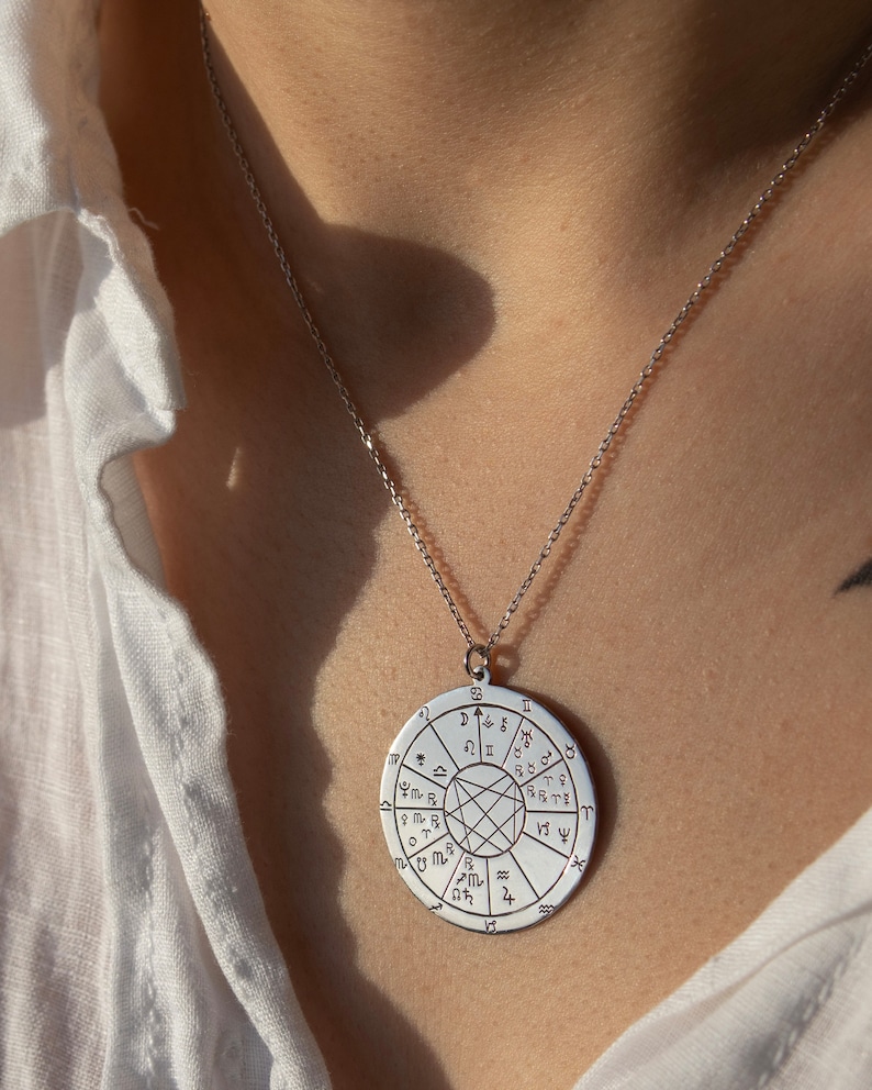 Personalized Birth Map Unisex Necklace, Circle Astrology Pendant, Engraved Natal Chart Zodiac Jewelry, Custom Astrology Charm Necklace image 8