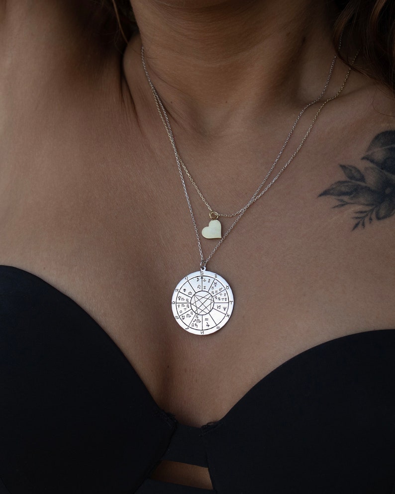 Personalized Birth Map Unisex Necklace, Circle Astrology Pendant, Engraved Natal Chart Zodiac Jewelry, Custom Astrology Charm Necklace image 2