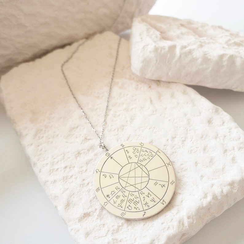 Personalized Birth Map Unisex Necklace, Circle Astrology Pendant, Engraved Natal Chart Zodiac Jewelry, Custom Astrology Charm Necklace image 10