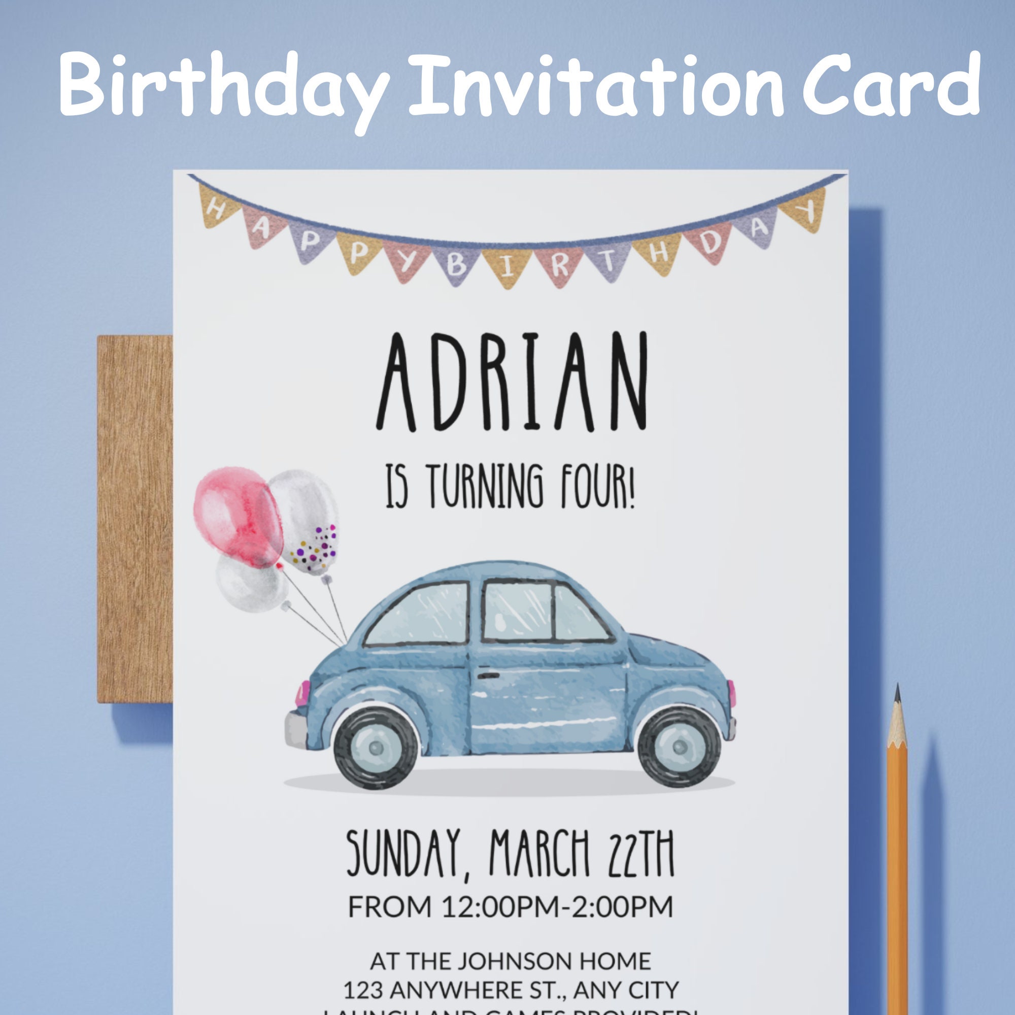 Editable Cars Birthday Party Invitation TemplateKids Birthday InvitationBirthday Party Invitation Editable Canva Printable