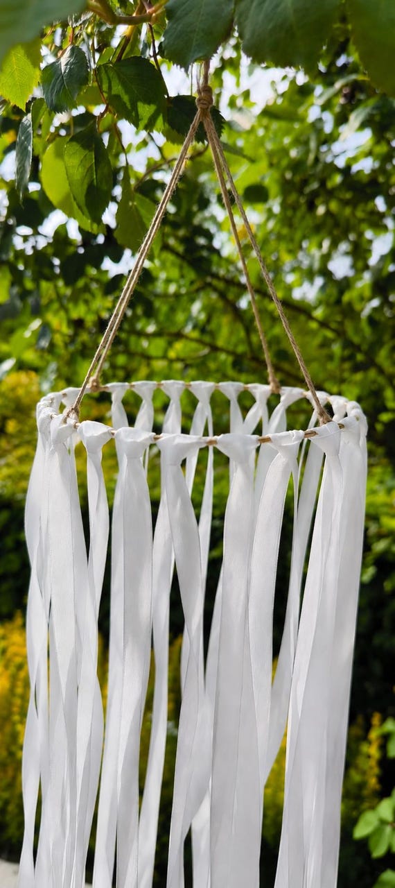 White Wedding Wind Chime | Boho Decor | Wind Chime With Satin Ribbons | Wedding Decoration | Wedding Gift | Personalizable | Wind Chime | Garden