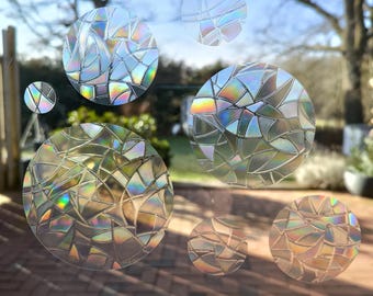 7er Set Regenbogen Fenster Sticker | Sonnenfänger | Suncatcher Fensterdeko | Vogelschutz Aufkleber | Lichtfänger | Rainbow Kreise | Prisma