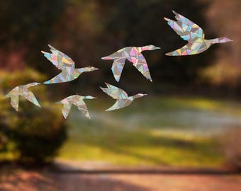 6er Set Regenbogen Fenster Sticker | Fliegende Gänse | Sonnenfänger | Suncatcher Fensterdeko | Vogelschutz Aufkleber | Lichtfänger | Prisma