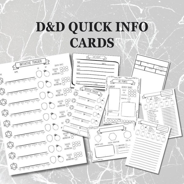 D&D Quick Reference Cards Collection | Dnd accessories | Dungeons and Dragons 5E | Printable | DND printable