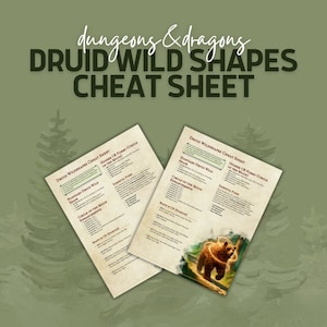 Cheatsheet voor D&D Druid Wilde vormen | DM / Dungeon Master Tools | DnD-kaarten | DnD klaar om af te drukken | Kerkers en draken | Afdrukbaar NST