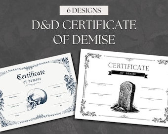 DnD Death Certificate | Companion Character Loss | Dungeons and Dragons accessories | D&D 5e | DND printable
