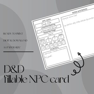 Cartas de PNJ preenchíveis para D&D | Ferramentas para Mestre/Mestre | Ficha de Estatísticas de PNJ | PDF preenchível e para impressão | Dungeons and Dragons