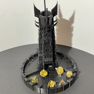 Torre de Dados do Senhor dos Anéis para Dungeons & Dragons e RPGs de Mesa | Impresso em 3D | Compatível com D&D 40K e D20 | A Torre de Orthanc | Presente de D&D