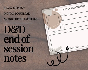 Notas de fin de sesión de D&D / DM / Herramientas del Dungeon Master / Hoja de seguimiento / PDF rellenable e imprimible / Dungeons and Dragons