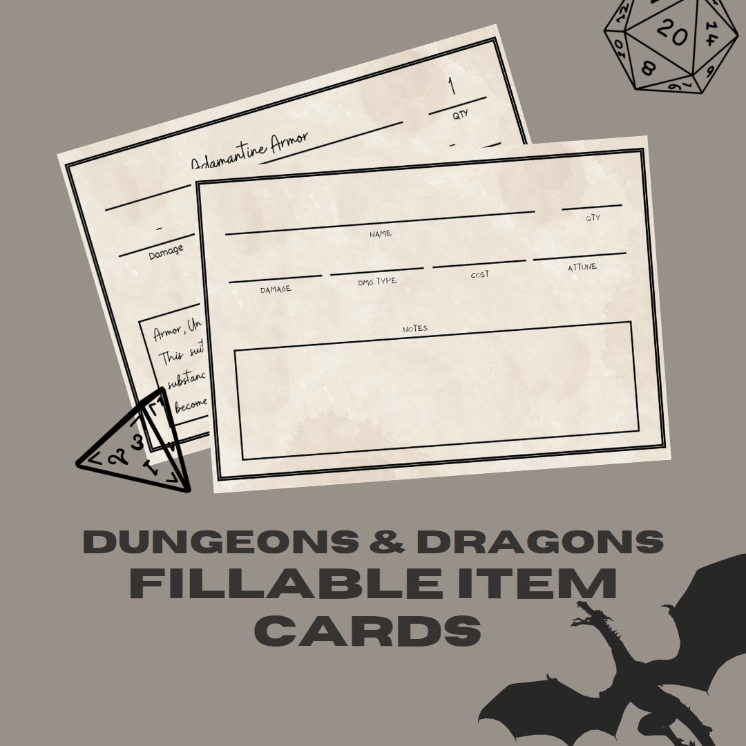 Fillable Item Cards for D&D DM / Dungeon Master Tools Items Sheet