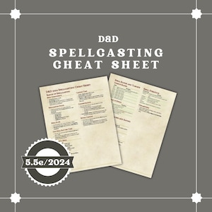 5.5e Spellcasting Spickzettel | DM / Dungeon Master-Werkzeuge | D&D Karten | D&D bereit zum Drucken | Dungeons and Dragons | DND druckbar