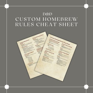 Hoja de trucos de reglas caseras personalizadas / DM / Herramientas de Dungeon Master / Cartas de DnD / DnD listas para imprimir / Dungeons and Dragons / DND imprimible