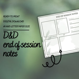 Notas de Fim de Sessão de D&D | Ferramentas para Mestre/Mestre | Folha de Rastreamento | PDF para Preencher e Imprimir | Dungeons and Dragons