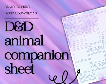 Hoja de compañero animal de D&D / DM / Herramientas del Dungeon Master / Hoja de personaje de DnD 5e / PDF rellenable e imprimible / Dungeons and Dragons
