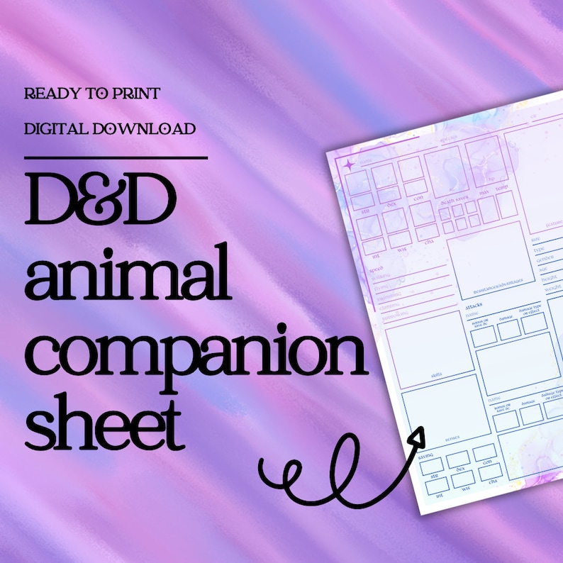D&D Animal Companion Sheet DM / Dungeon Master Tools Dnd 5e Character