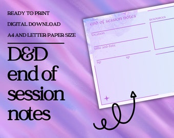 Notas de fin de sesión de D&D / DM / Herramientas del Dungeon Master / Hoja de seguimiento / PDF rellenable e imprimible / Dungeons and Dragons