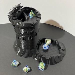 Torre de Dados Dragon's Keep para Dungeons & Dragons e RPGs de Mesa | Impressão 3D | Compatível com D&D 40K D20 | Bandeja de Dados DnD | Presente DnD