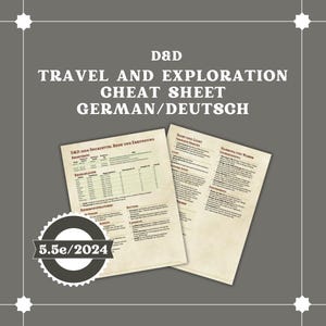 5.5e Reise und Exploration Spickzettel | DM / Dungeon Master-Werkzeuge | D&D Karten | D&D bereit zum Drucken | Dungeons and Dragons | Deutsch English